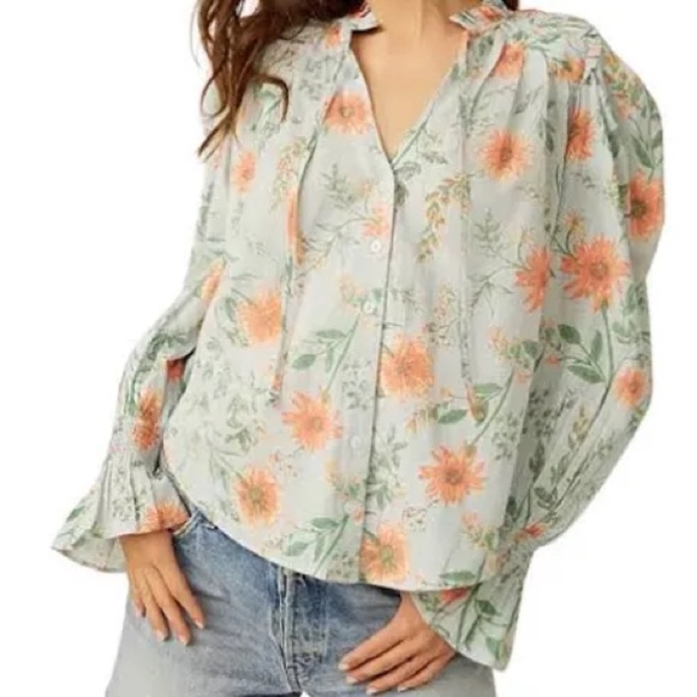 NWT Free People Meant to Be ruffled cotton floral blouse size xs - Picture 1 of 10